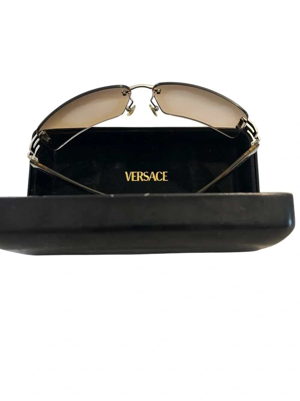 Authentic Versace MOD 2017-B 1000/8Z Rimless Sunglasses Tortoise Silver Y2K 64-1